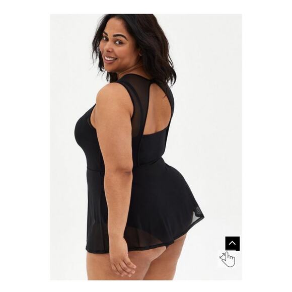 Torrid Black Mesh Top One Piece Swim Dress Sz.2DD/F - Picture 3 of 16